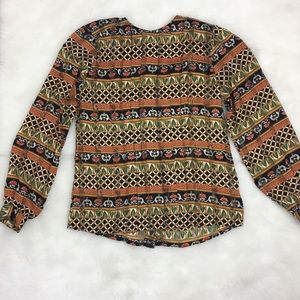 Vintage Blouse Pleated Front Black Gold Multicolor